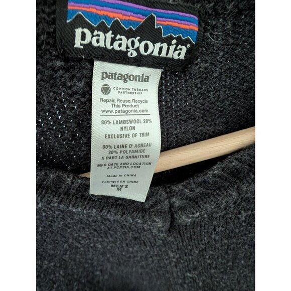 Patagonia 80% Wool Blend Gray Sweater V-Neck Long Sleeve Sweatshirt Mens Size M - Picture 2 of 6